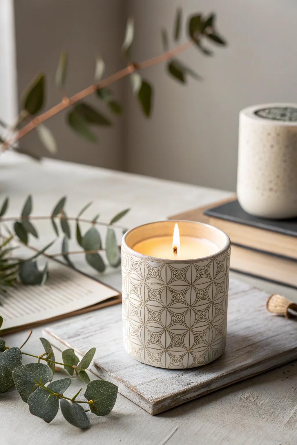 Transform your workspace with the warm glow and soothing scent of a beautifully crafted candle.