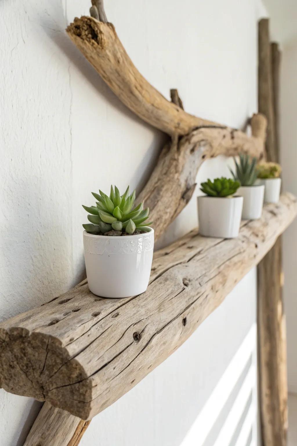Bring a touch of coastal serenity to your home with this stunning driftwood shelf—nature's perfect blend of simplicity and elegance.