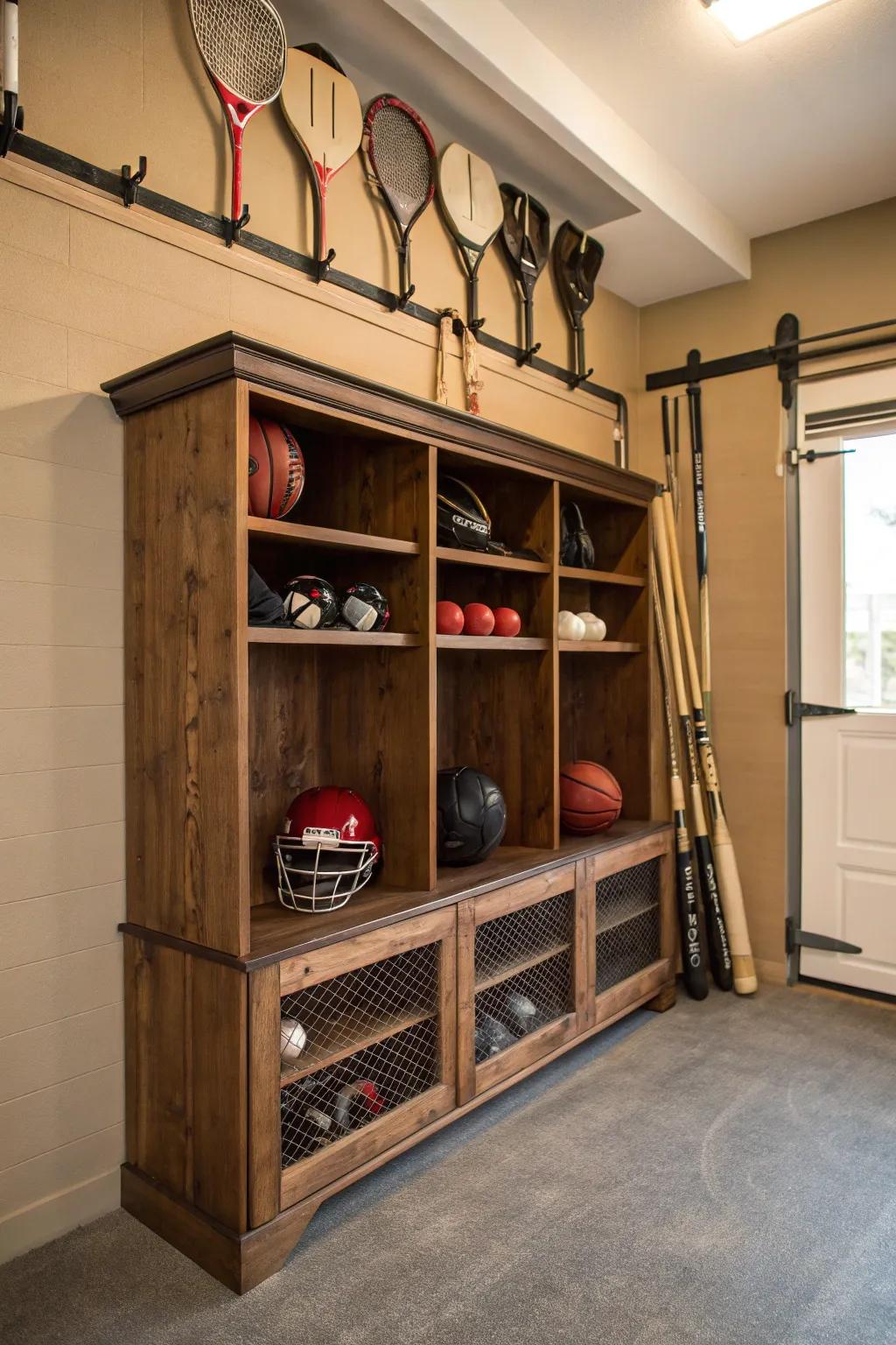 Revamp your garage through a refined, custom-designed sports paraphernalia area that unites arrangement with craftsmanship.