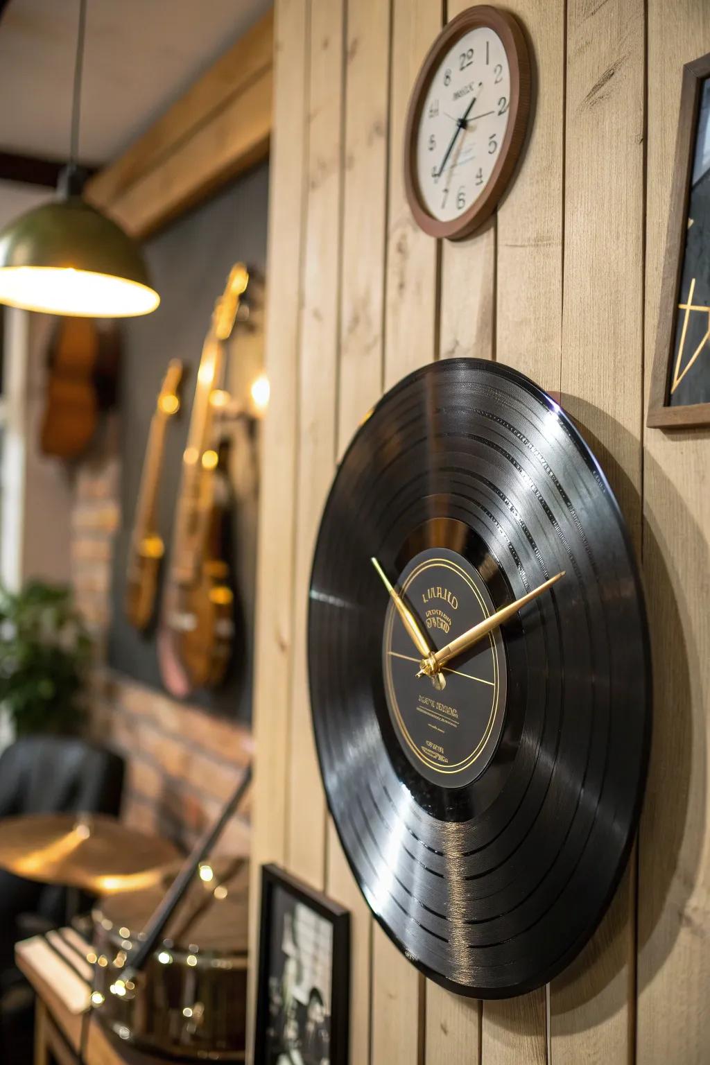 Transform nostalgia into temporality: A vinyl disk chronometer that resonates with melodies aficionados.