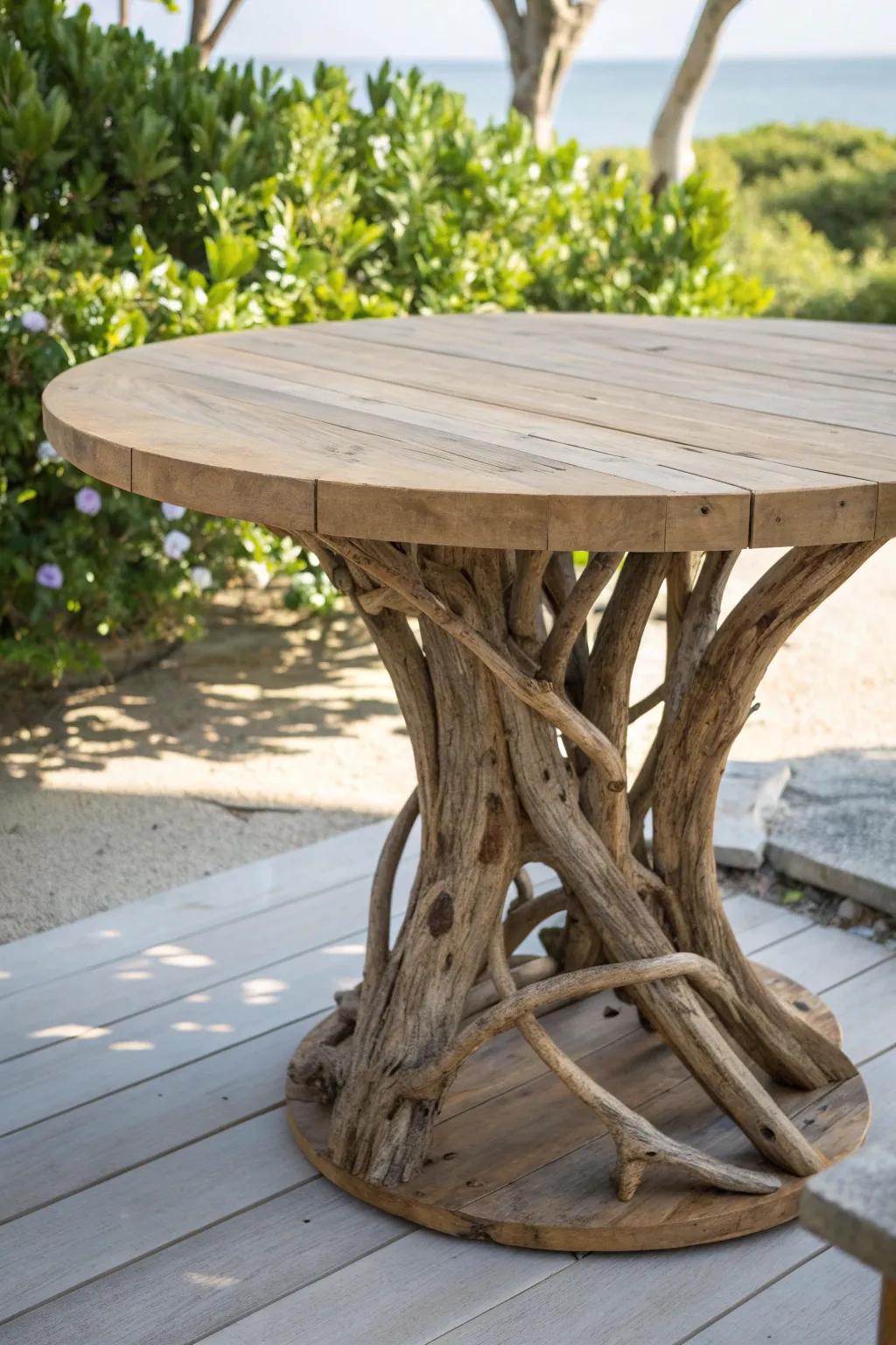 Introduce nature's artistry to your patio with a breathtaking marine debris base table.