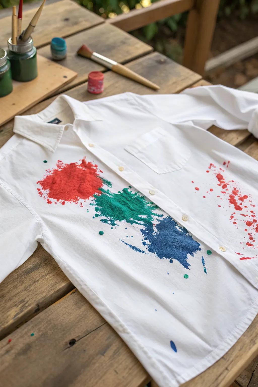 Transform your wardrobe with an artistic twist: DIY paint-scattered shirts that combine bold colors with minimalist style!