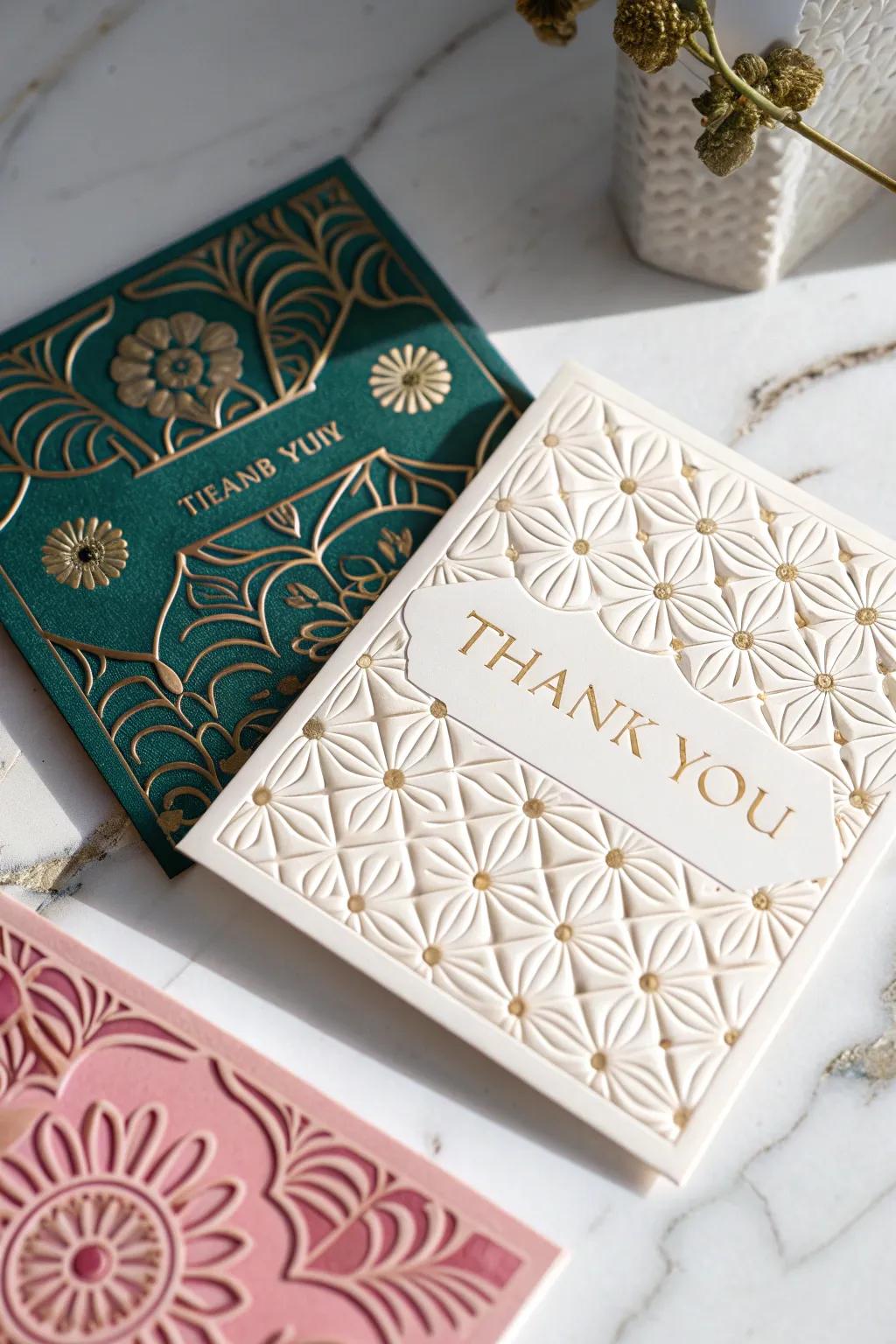Elevate your gratitude with embossed refinement—where craftsmanship meets minimalist beauty.