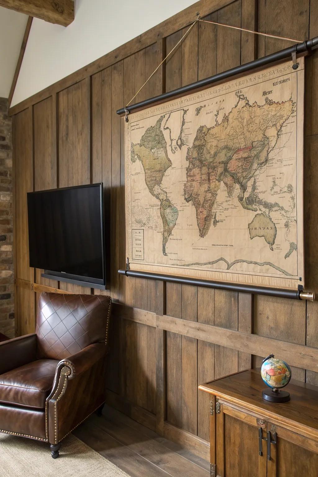 Unveil your style: A vintage map cover adds charm and sophistication to any study room.