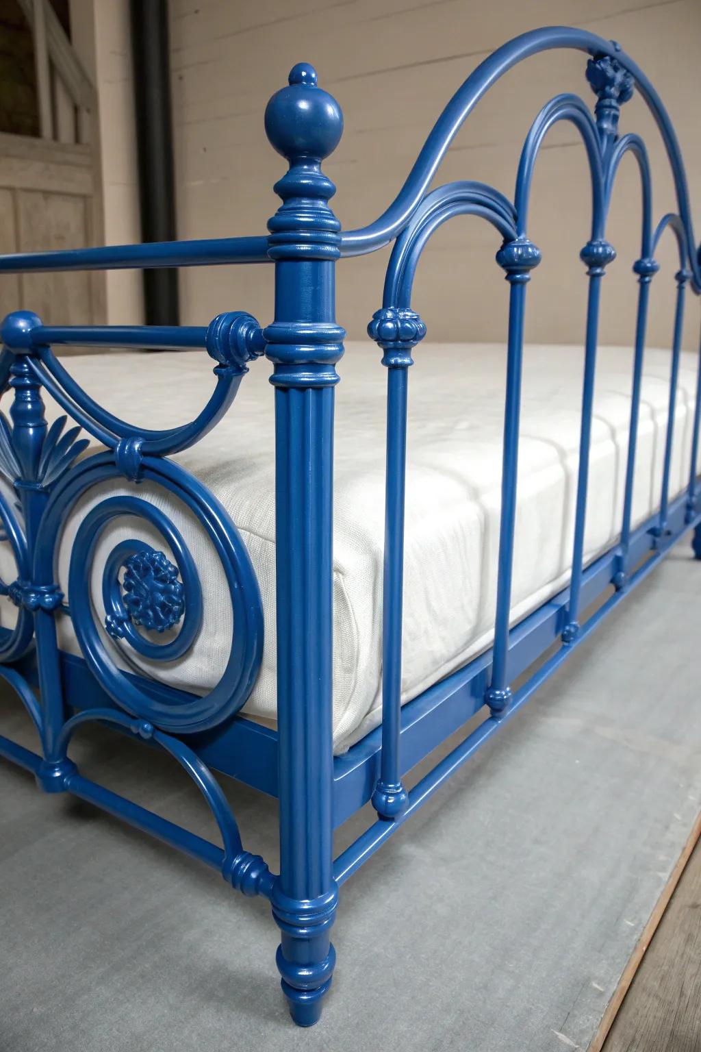 Reanimate your area through a daring pigment burst—recasting your metallic bed build into an expressive centerpiece.