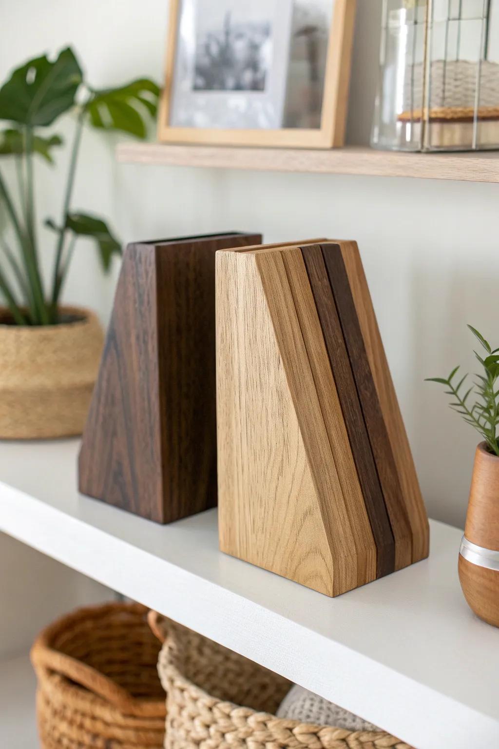 Elevate your bookrack with these chic, handcrafted literature supports—where minimalist blueprint converges with bold timber juxtapositions.