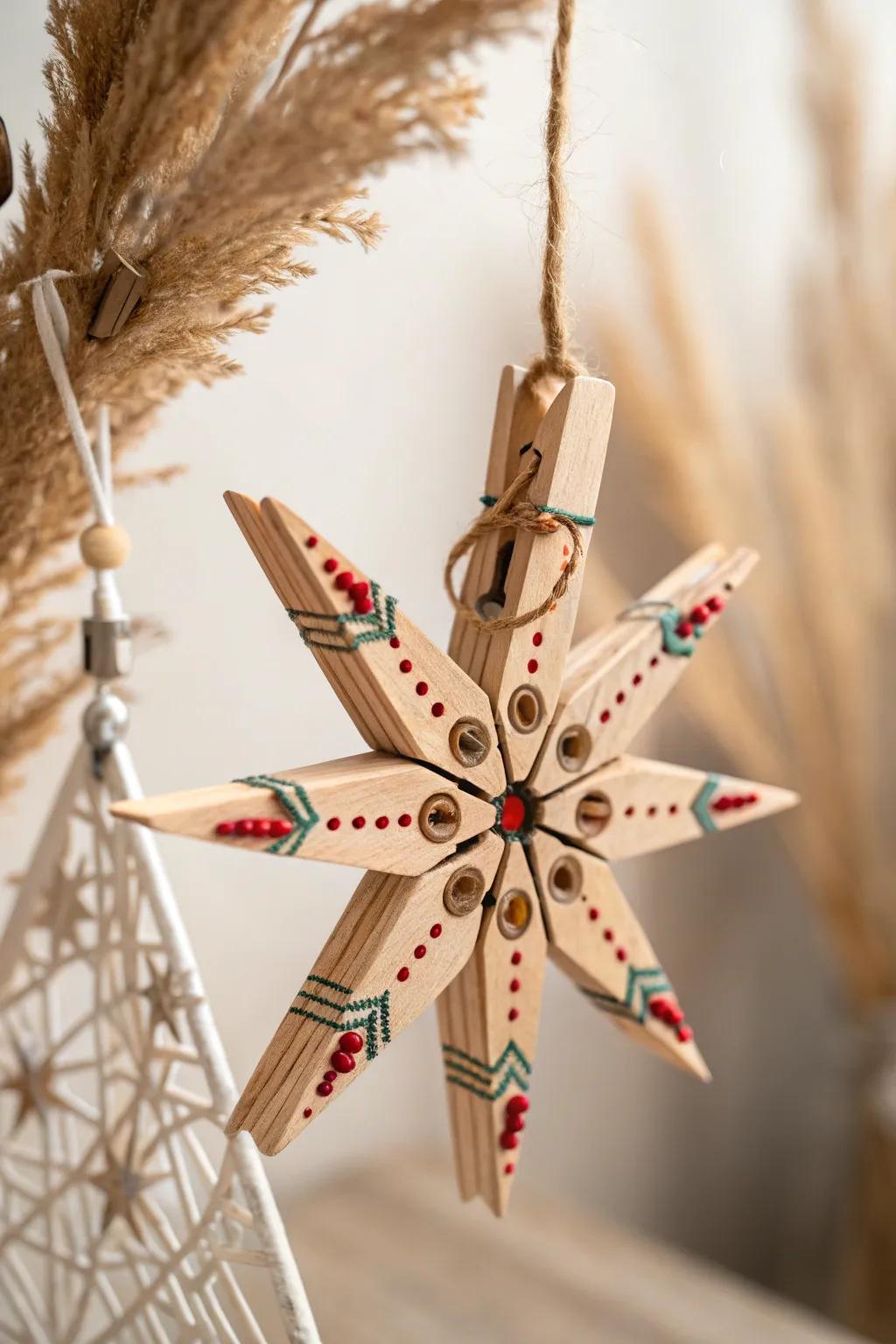 From everyday utility to boho-chic decor: Discover the beauty of upcycled clothespin stars.