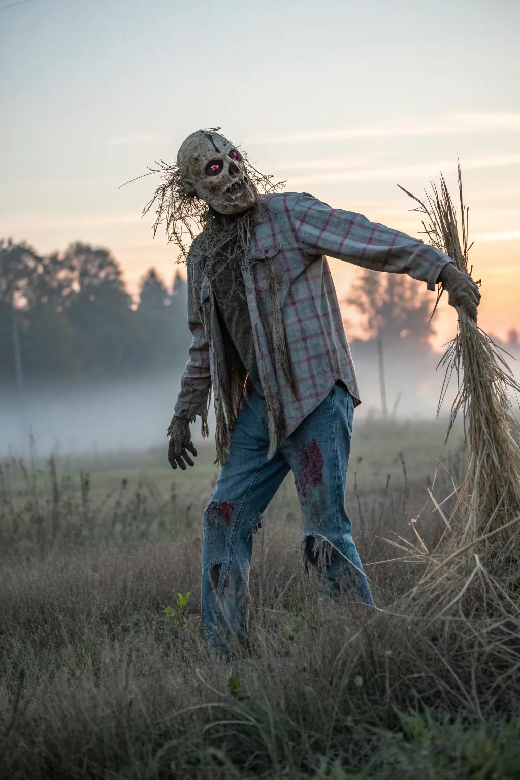 Master the art of fright with this DIY Undead Hayseed, ideally suited for introducing a spine-chilling element to your All Hallows' Eve décor.