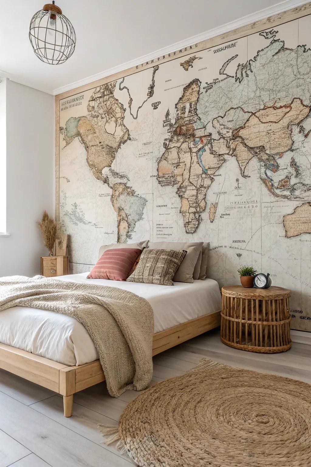 Transform your area utilizing a vintage map mural, where wanderlust converges with minimalist elegance.