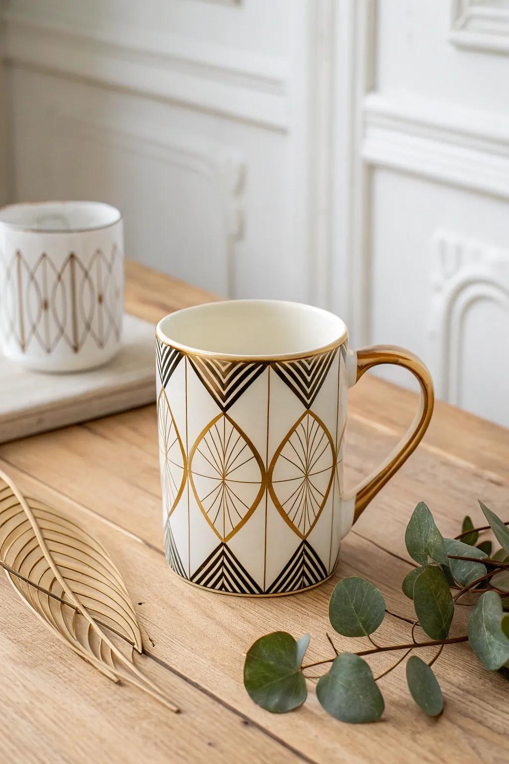 With this Art Deco-inspired mug, which blends elegance and simplicity, you can drink in style. ideal for giving your morning ritual a little glitz.