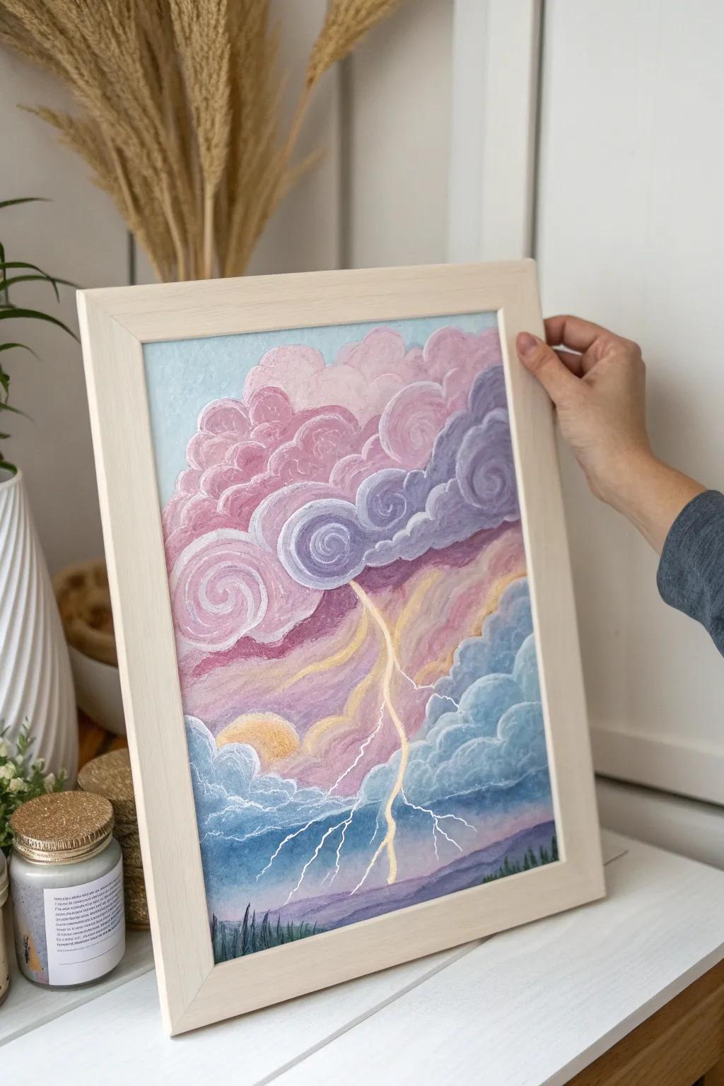 Capture the allure of nature's drama through pastel strokes that dance across the sky.