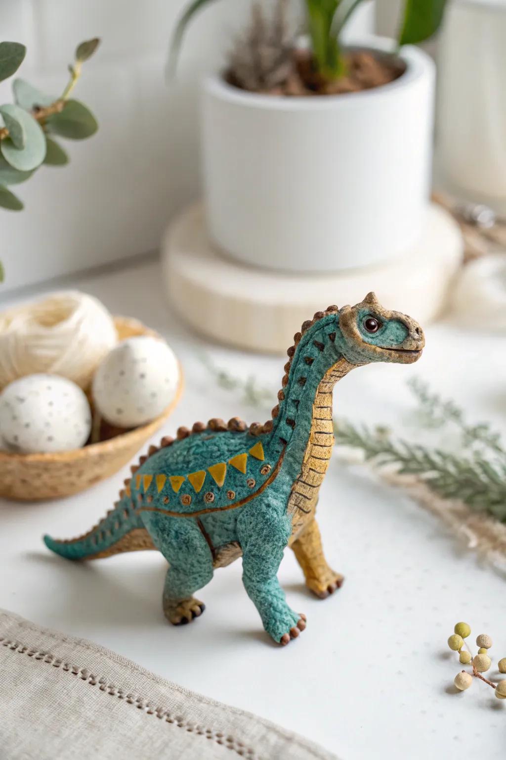 Embrace the charm of miniature artwork with this whimsical compound dinosaur, where imagination meets craftsmanship.
