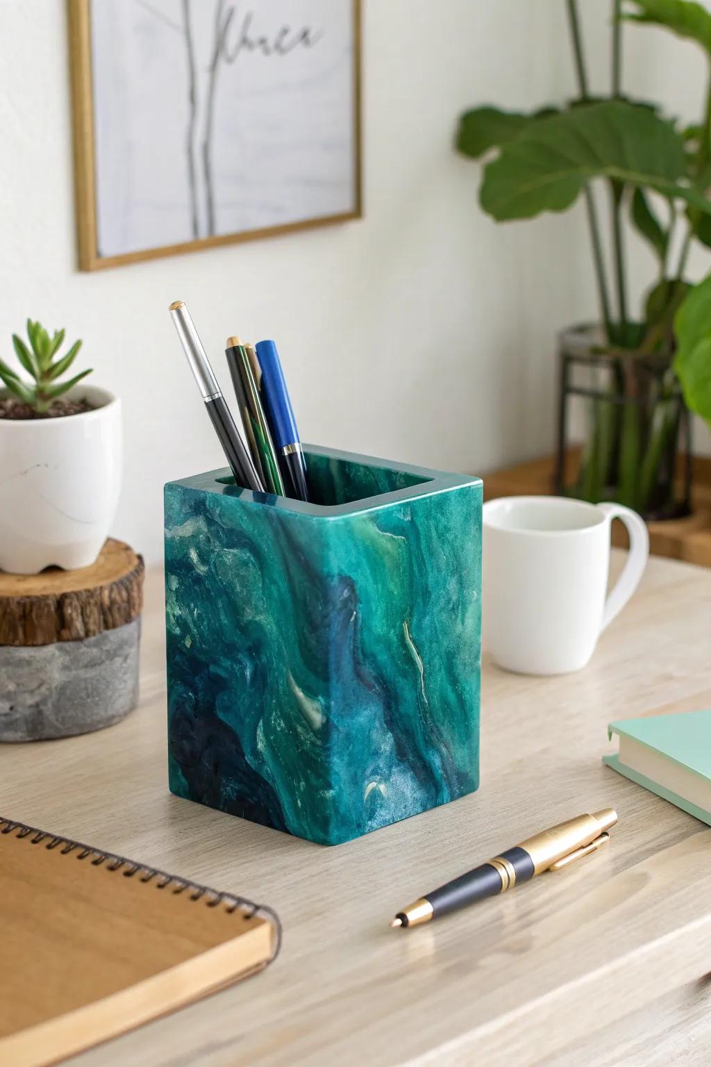 Elevate your workspace through impressive resin desk finery that melds craftsmanship with inherent splendor.