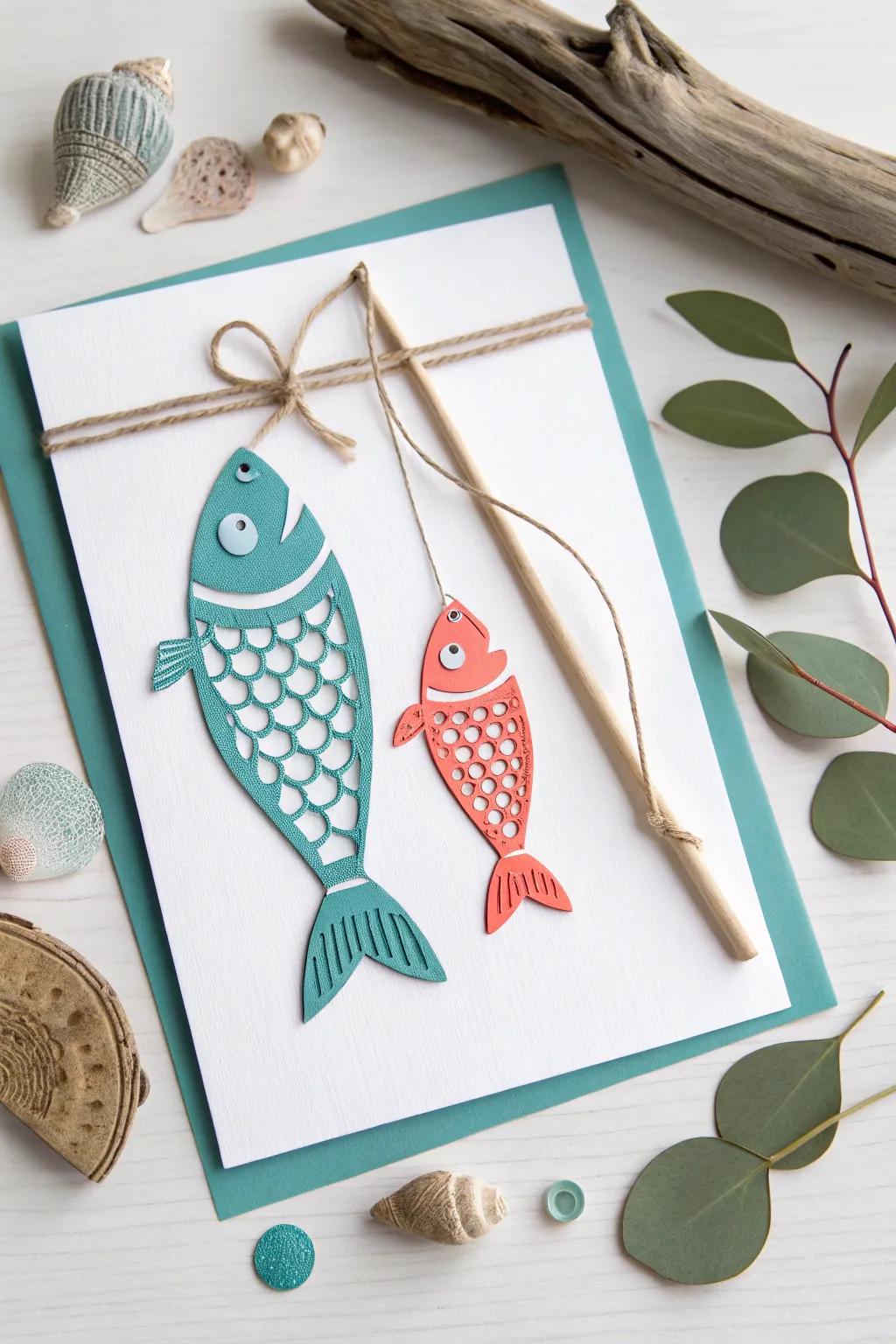 Make Dad feel 'o-fish-ally' extraordinary with a handcrafted card that blends striking colors and minimalist elegance!