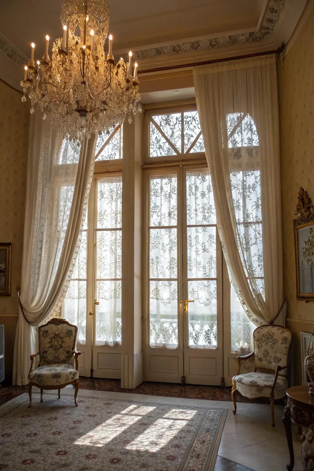 Infuse vintage charm with lacework-pattern frosted windows.