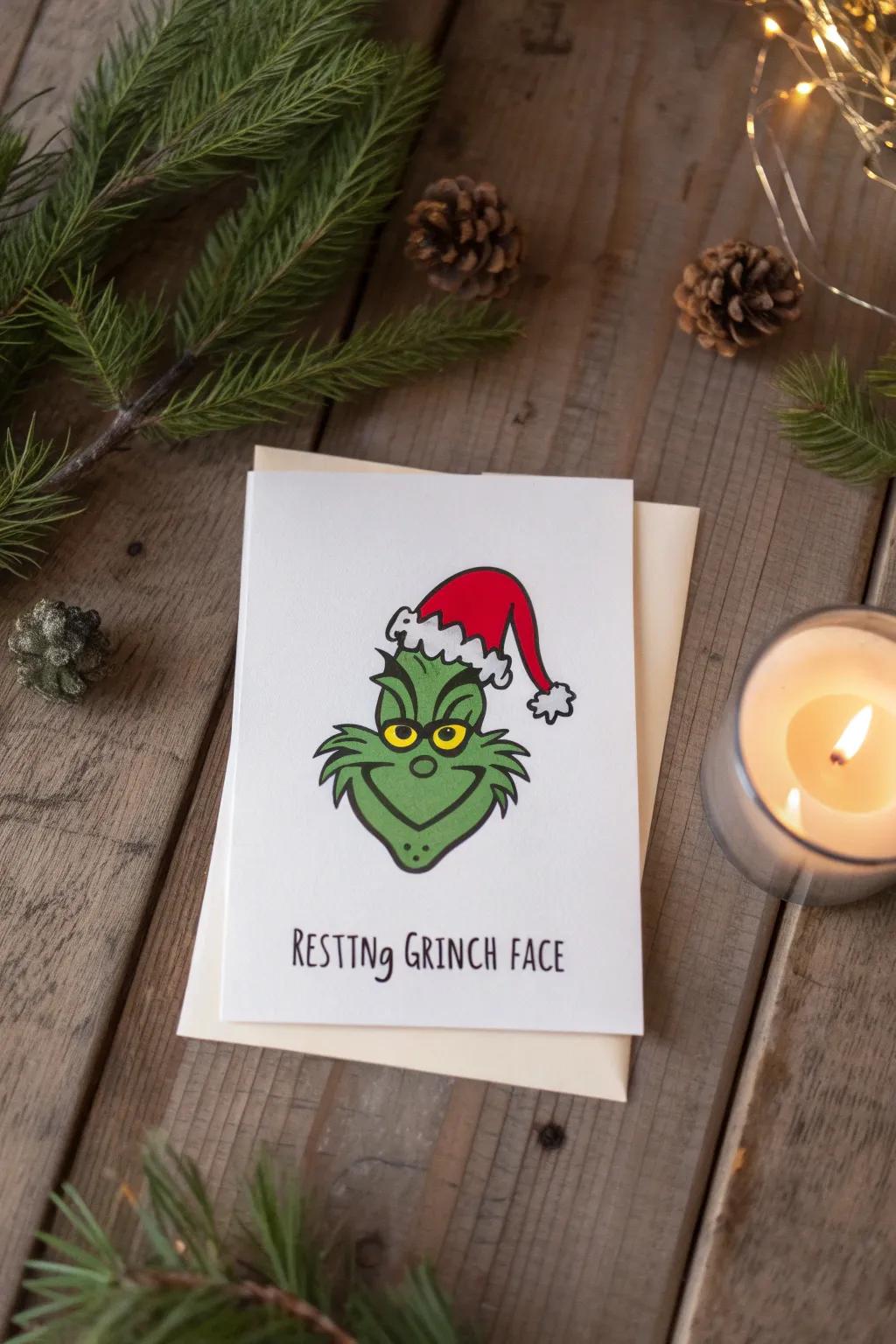 Embrace the holiday essence with a hint of sarcasm: Encounter the Grinch's glee.