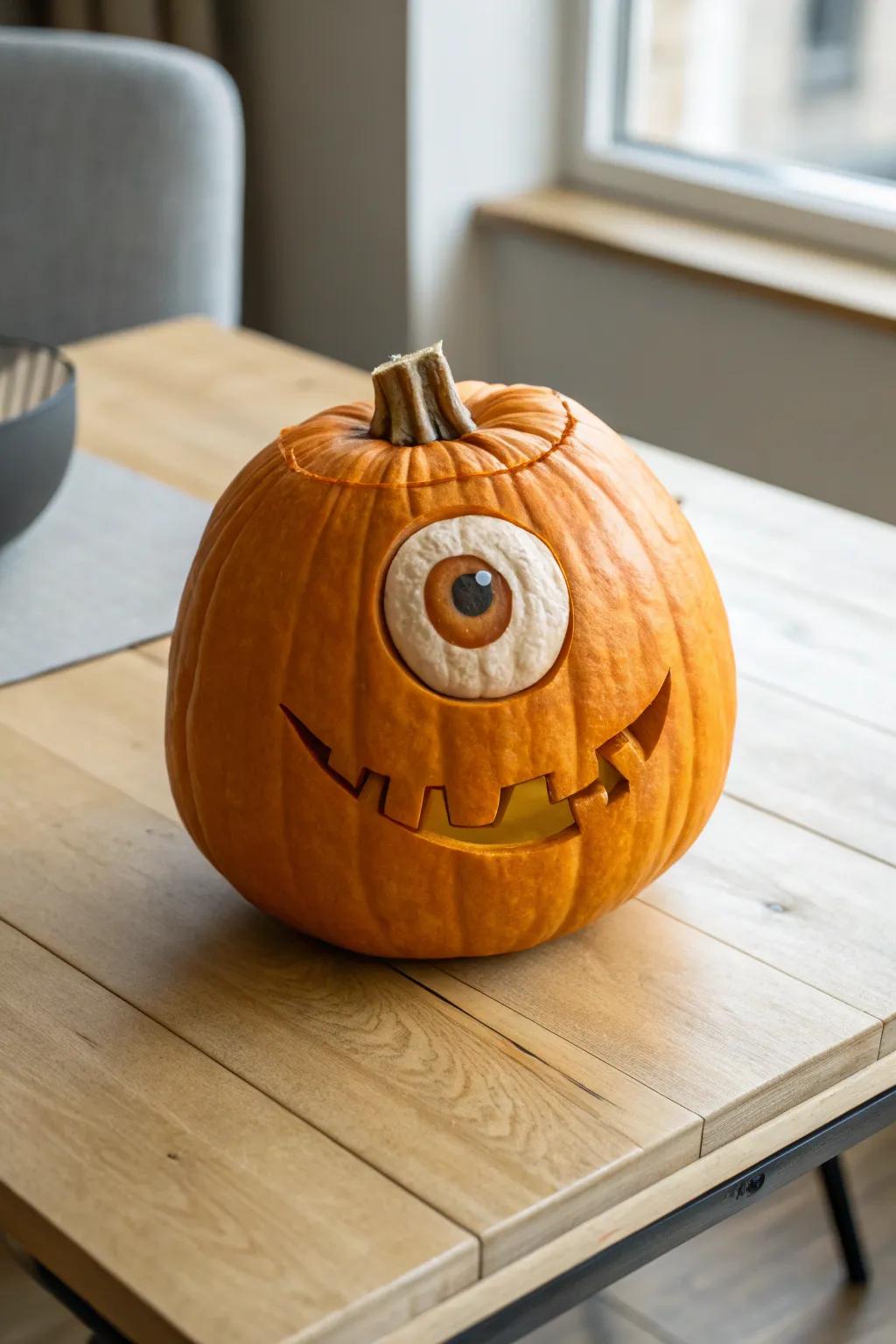 Meet the Quirky Monoculus—a pumpkin carving that's all about simplicity and humor!