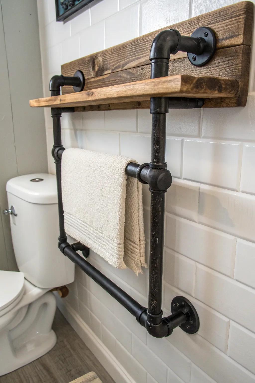 Elevate your lavatory style with a handcrafted industrial towel rack that fits faultlessly in any space.