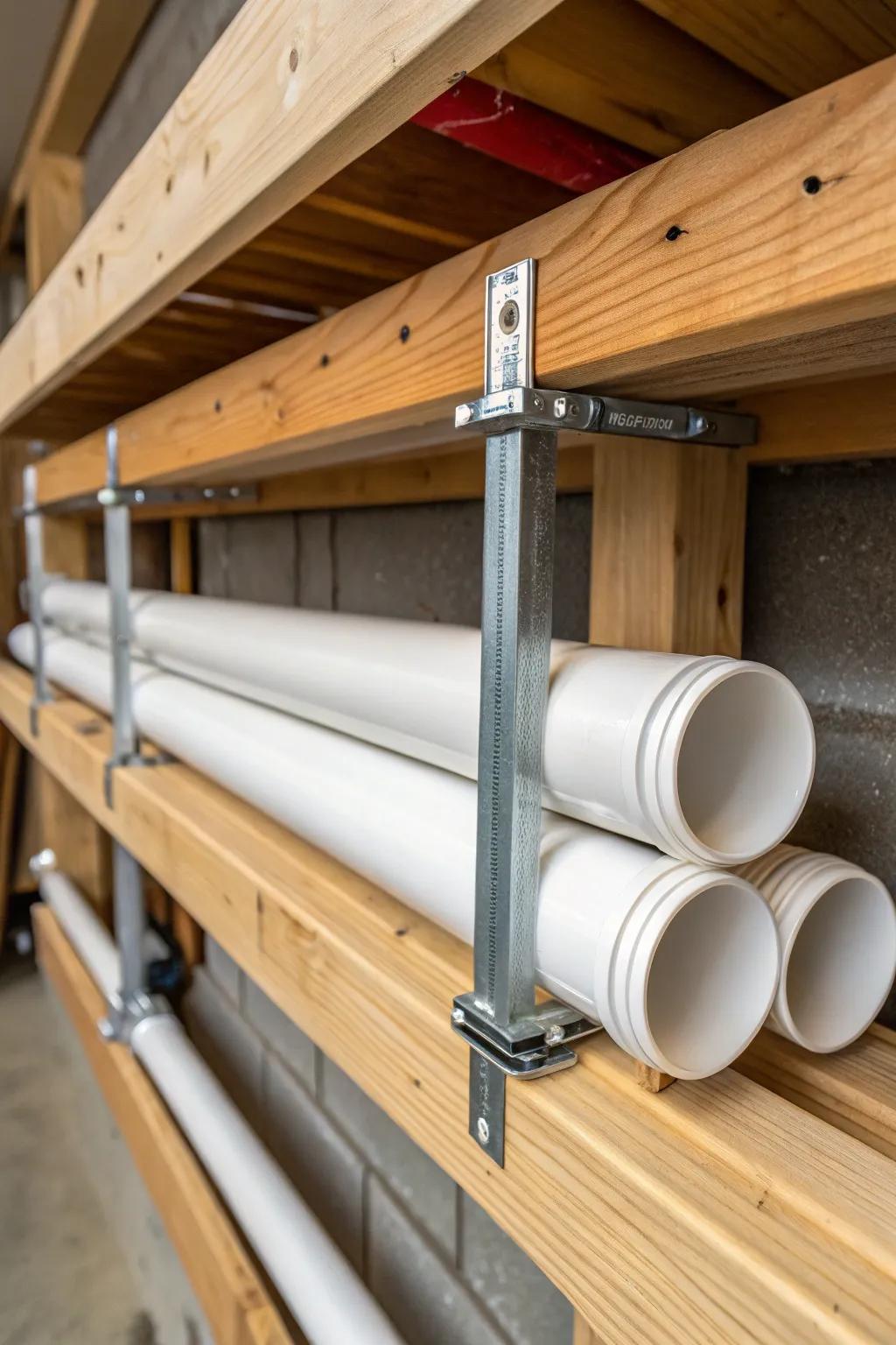 Masterfully Organized: Keep your workspace neat with this streamlined polyvinyl chloride conduit clamp storage solution.