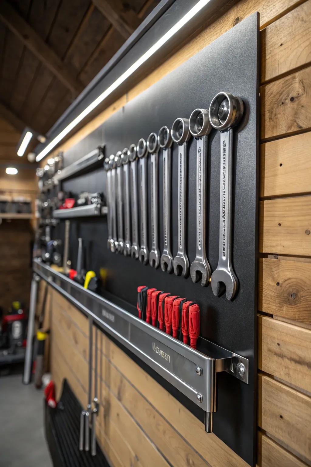 Enhance your workshop with magnetic strips for a streamlined and efficient workspace.