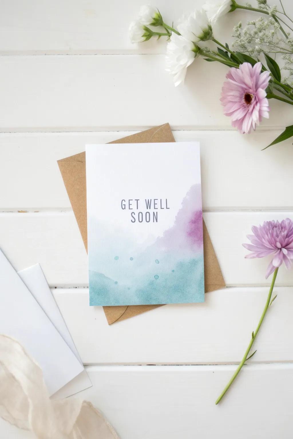 Design serenity with watercolor washes. A soothing touch for your sincere 'get well' wishes.