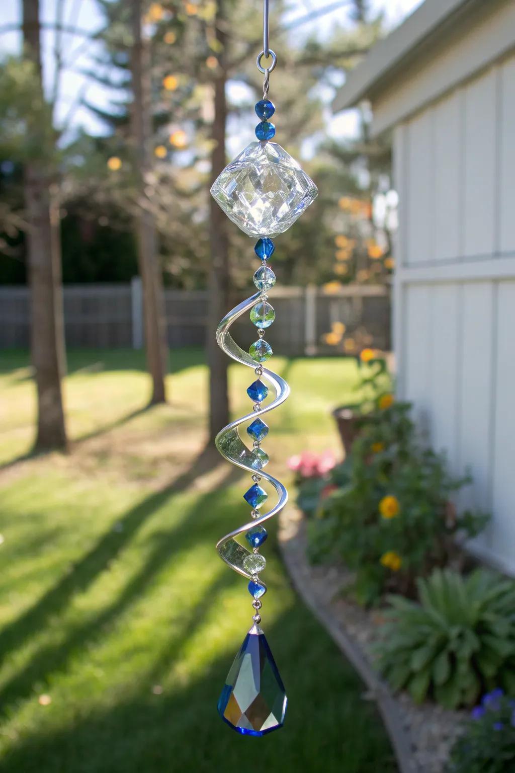 Introduce a dash of glimmering sophistication onto your garden through this handcrafted glass wind rotator.