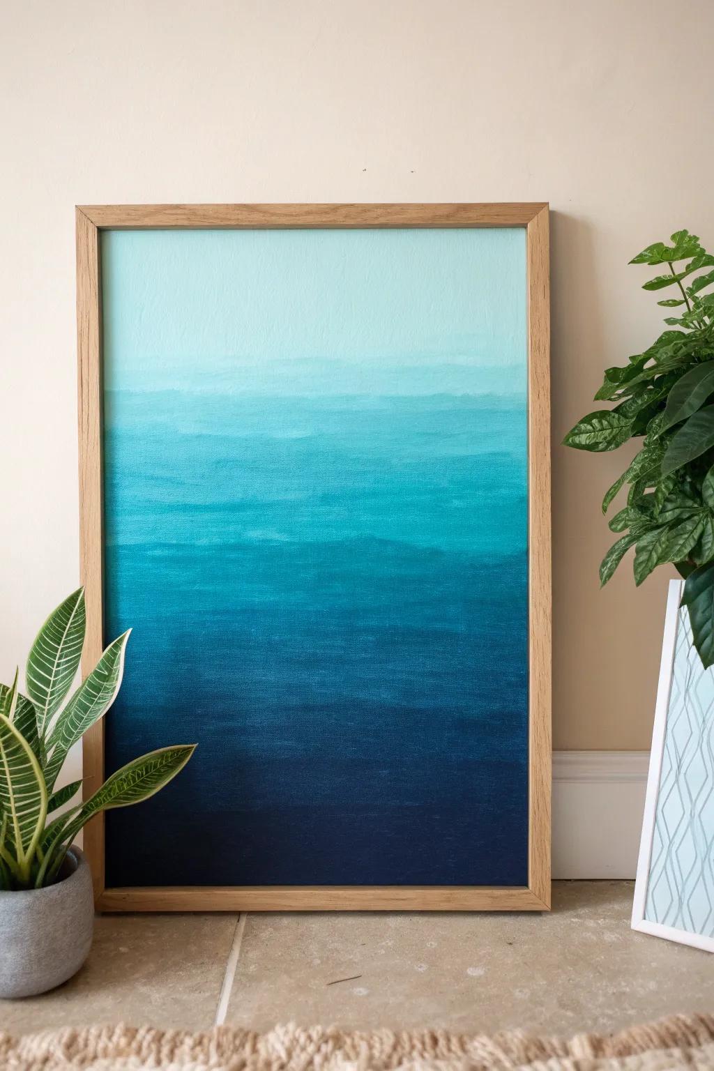 Plunge into serenity through this enthralling gradient masterpiece, stimulated by the ocean's tranquil strata.