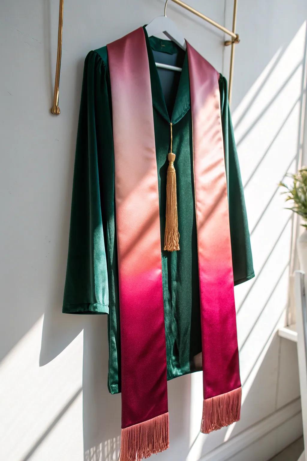 Elevate your graduation presentation with a posh velvet and silk weave stole, where minimalism encounters bohemian allure.