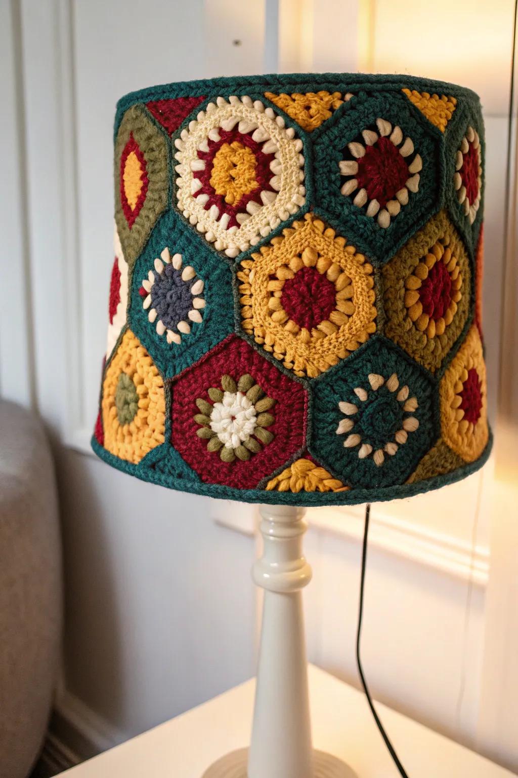 Illuminate your space with the allure of a Granny Square Illuminator Shade—where vibrant hues converge with minimalist elegance.