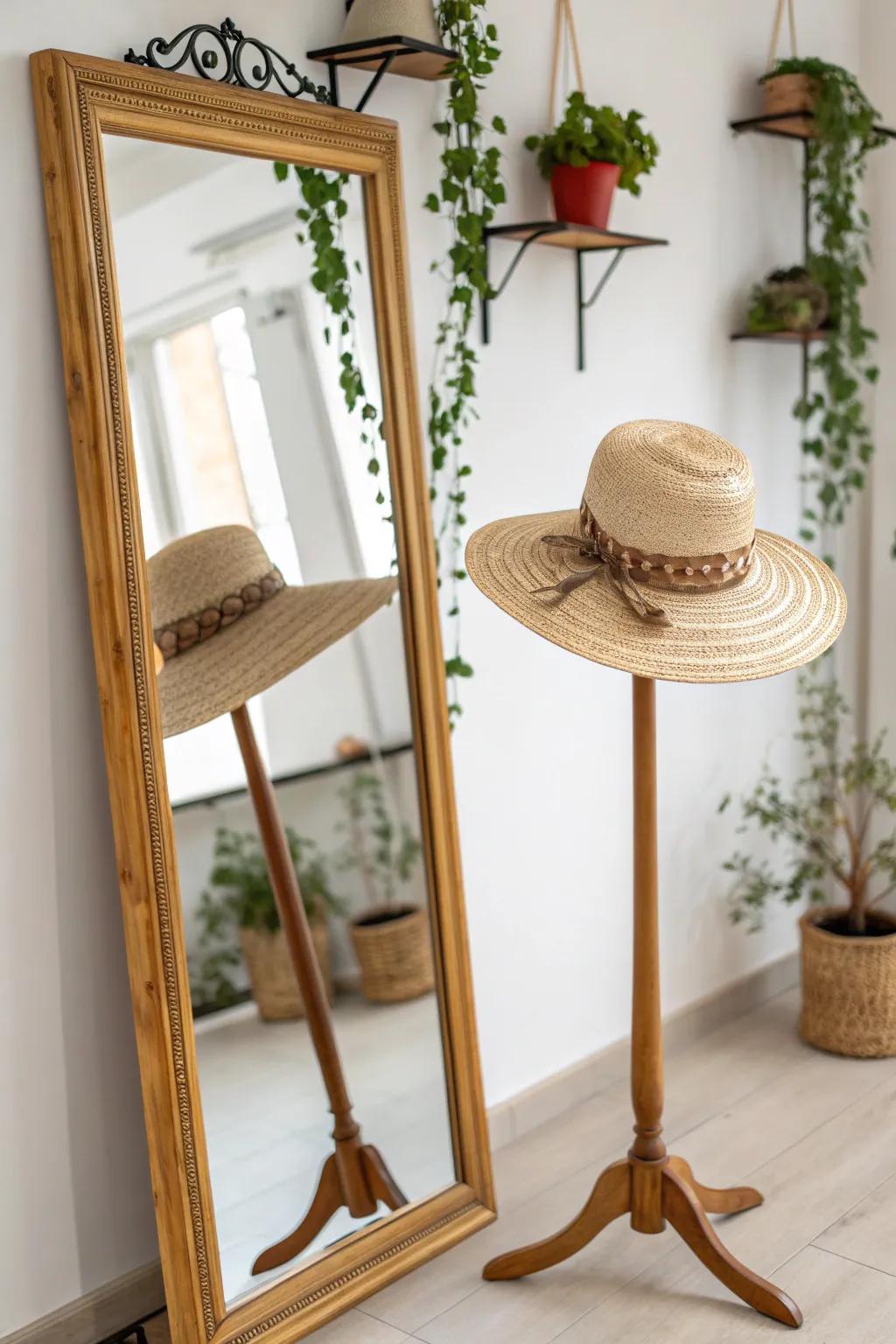 Reflect Style: Elevate your hat display using the magic of mirrors, merging functionality with exquisite design.