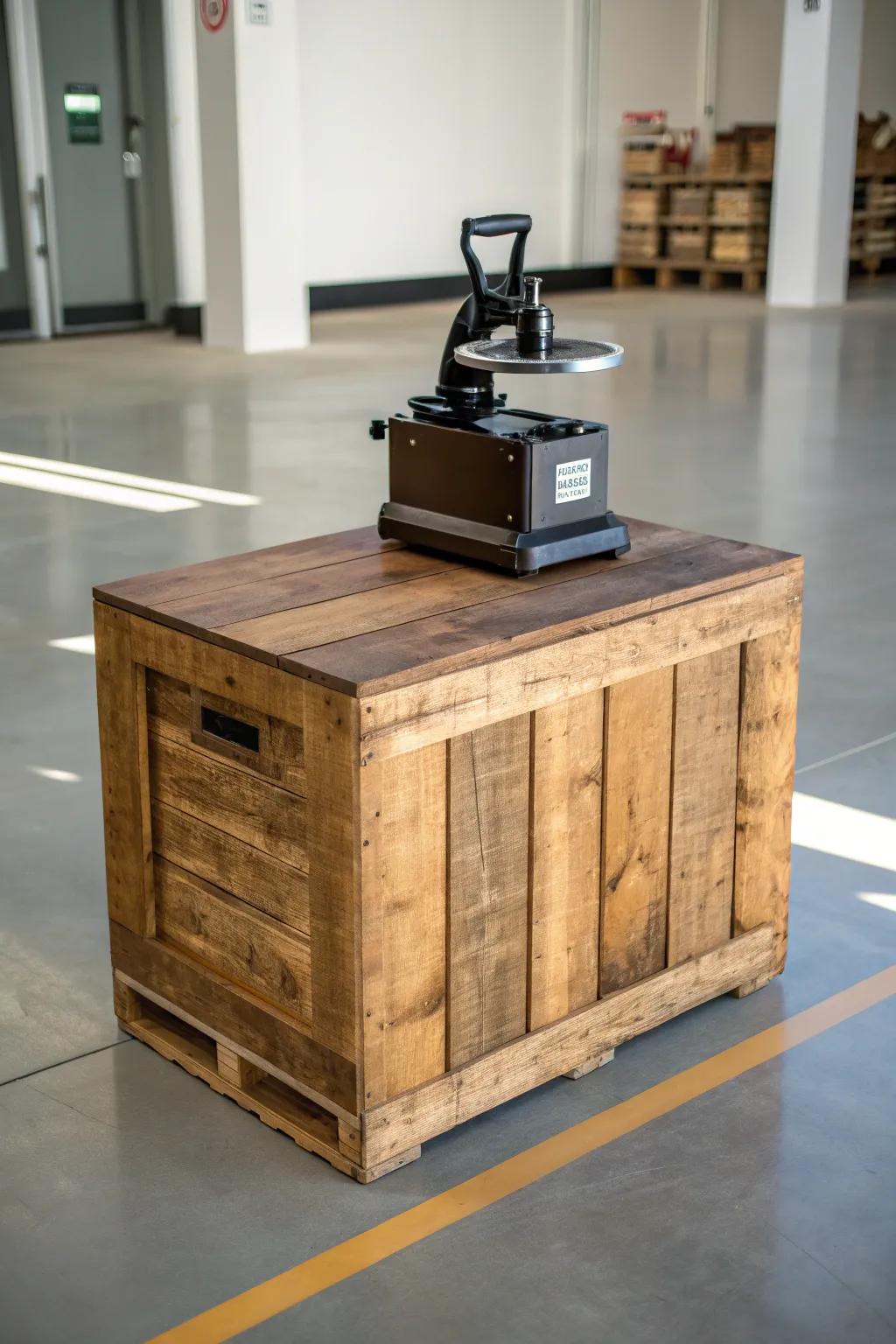 Enhance your workspace with a stylish and sturdy wooden container stand—where artistry harmonizes with practicality.