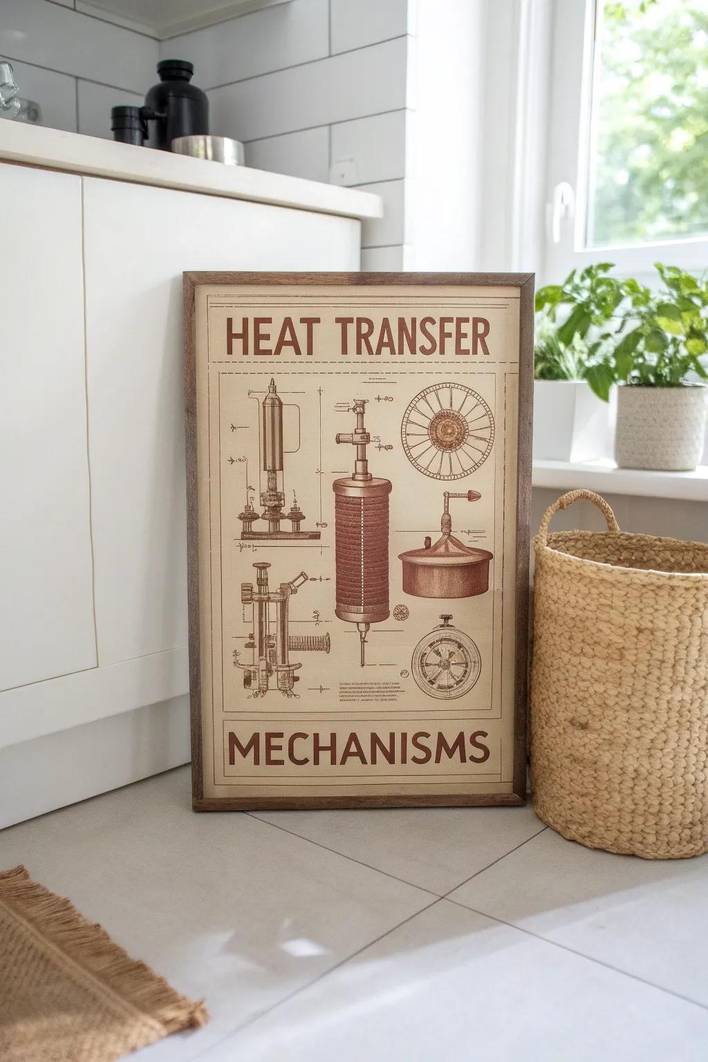 Add a touch of nostalgia to your space with a vintage science poster that blends seamlessly with minimalist and Boho aesthetics.
