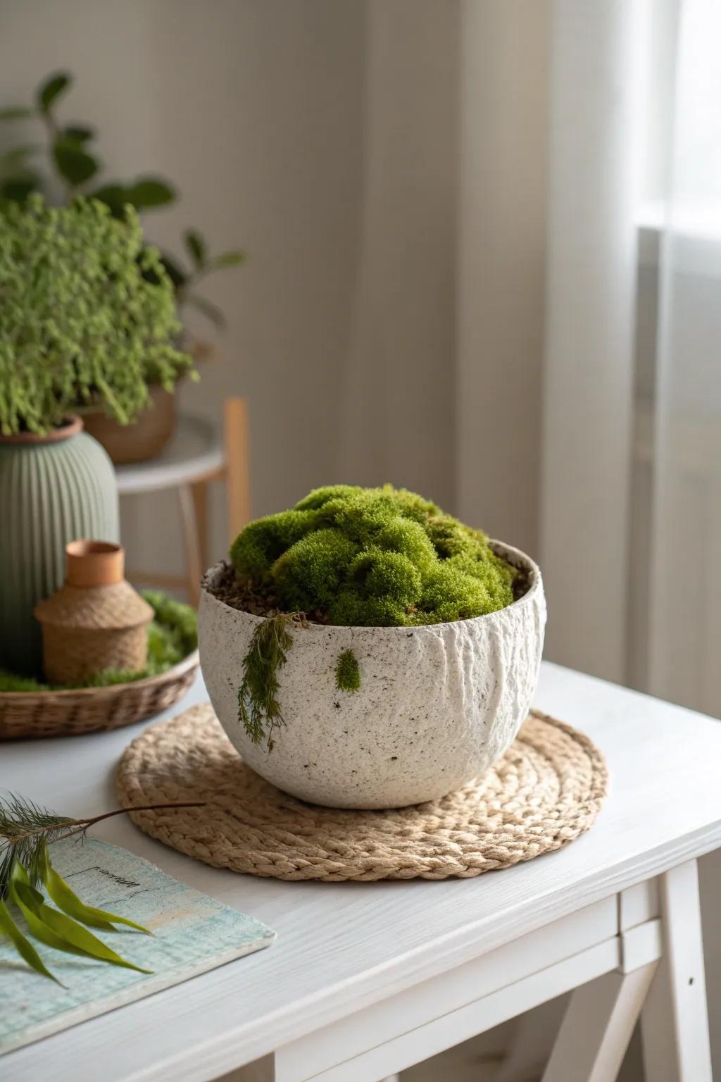 Introduce a hint of the forest's tranquility to your urban escape with moss-clad planting vessels. 🌿 #ScandinavianStyle #BohoChic #NaturalBeauty