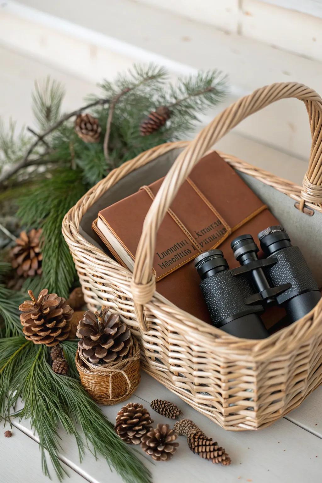 Embrace the spirit of adventure this holiday season with our Nature Devotee's Basket, a flawless blend of style and exploration.