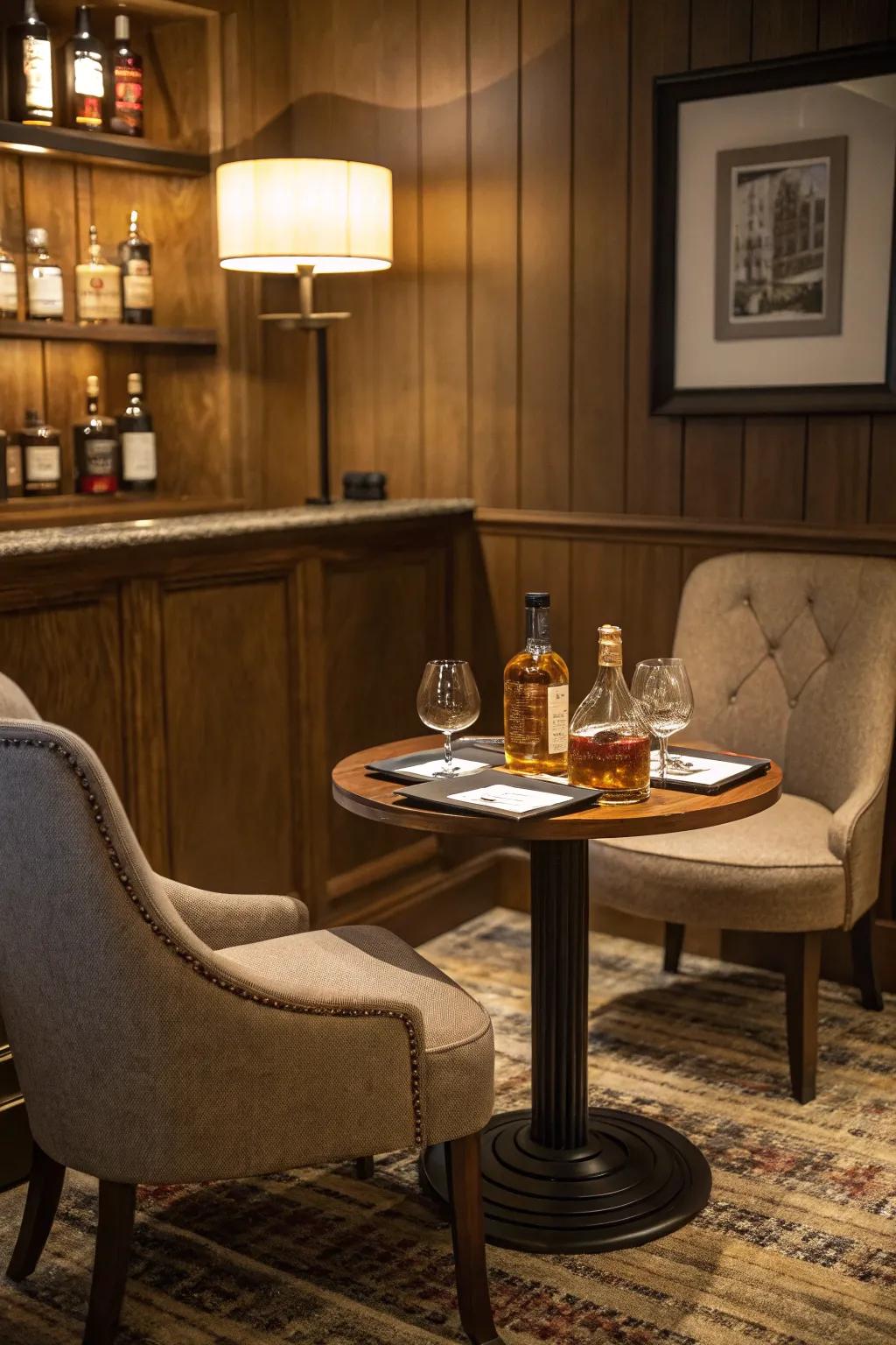A whiskey experience alcove delivers a specified location for enjoying flavors.