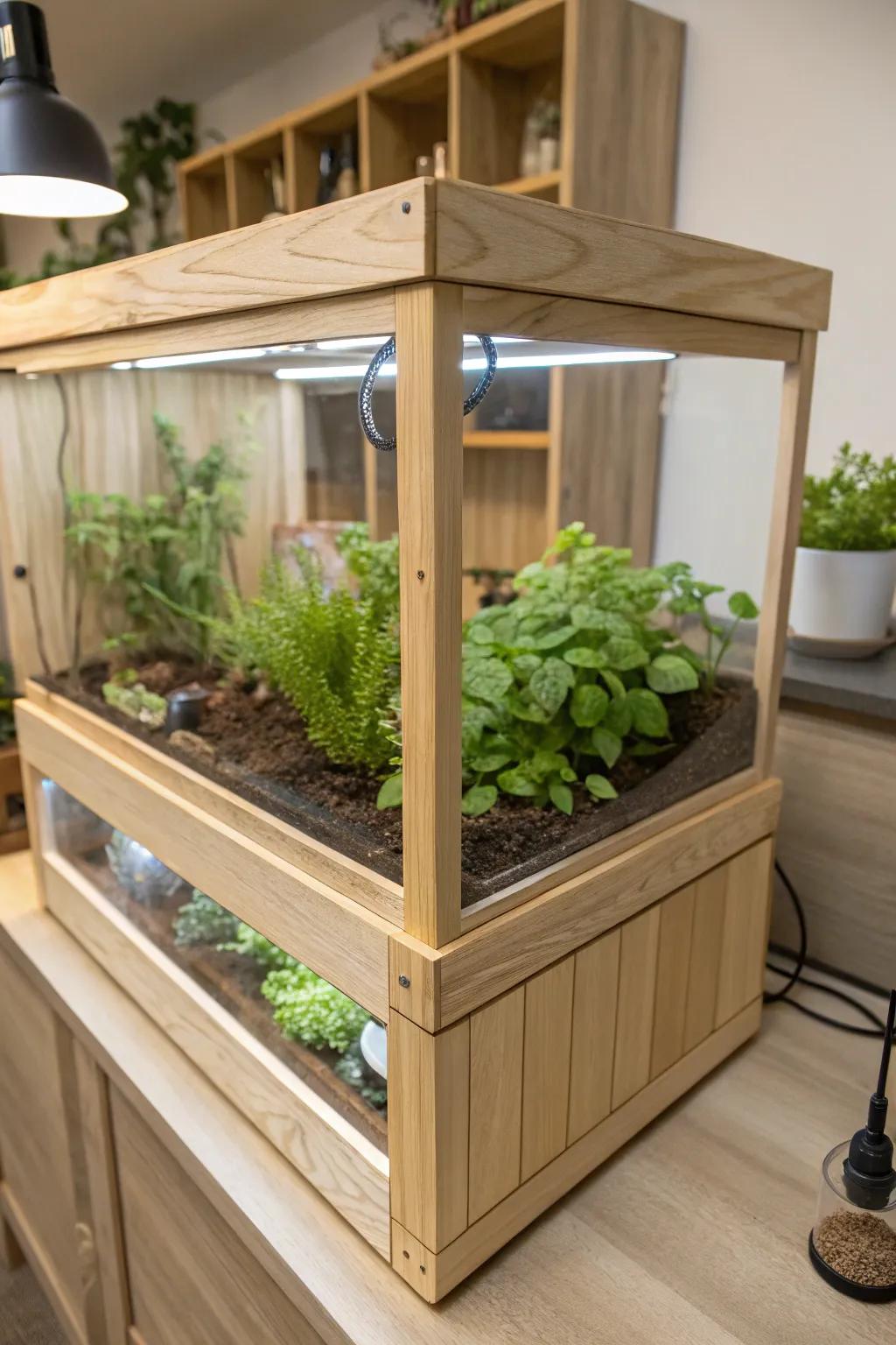 Elevate your bearded dragon's dwelling with a charming elevated herb patch—where clarity meets natural beauty.