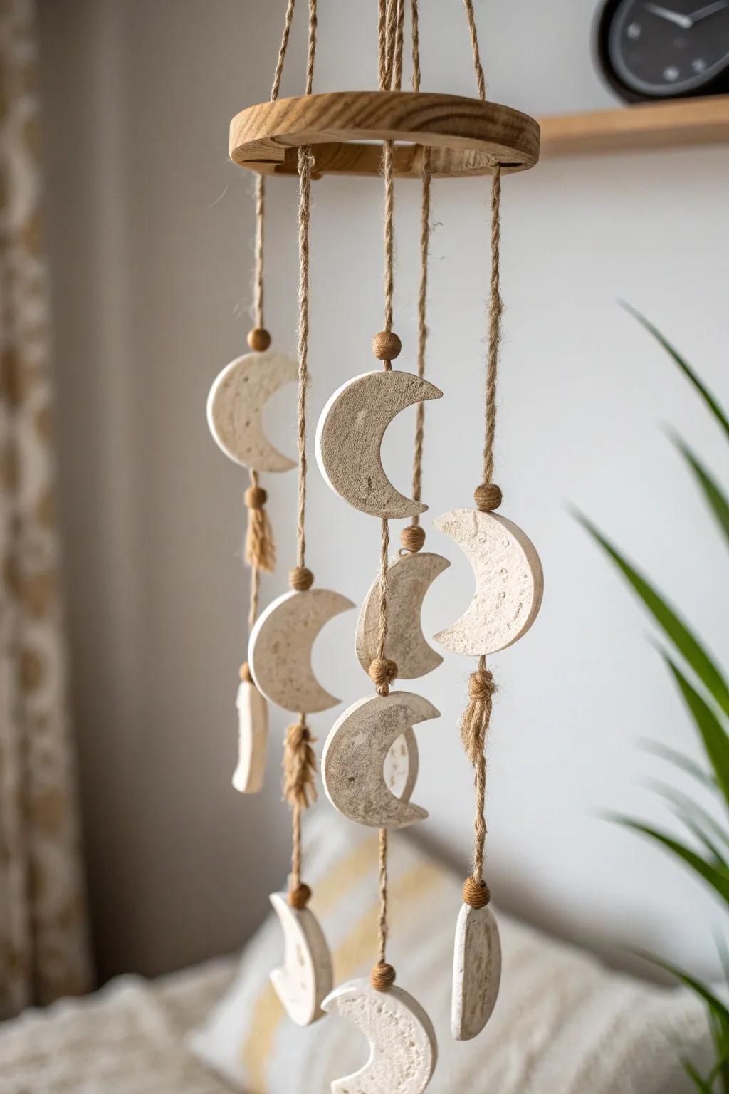 Capture the enchantment of the lunar with this captivating loam lunar stage wind chime—an impeccable amalgamation of Scandinavian minimalism and bohemian grace.