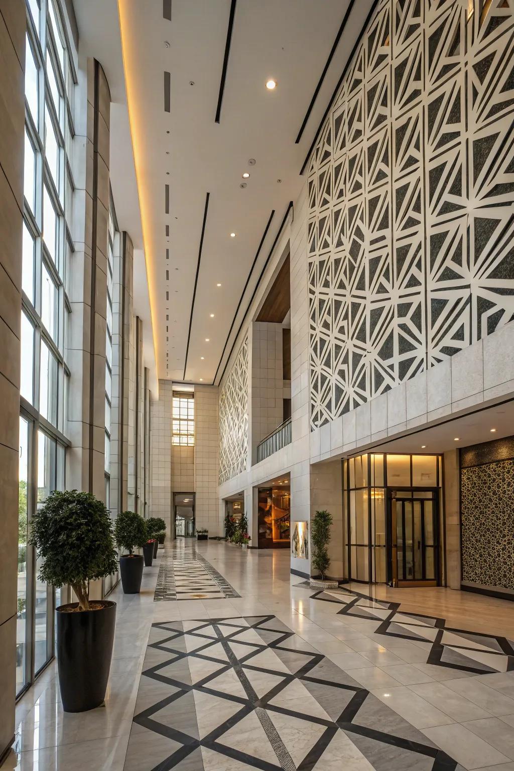 Geometric motifs impart a modern touch to this atrium.
