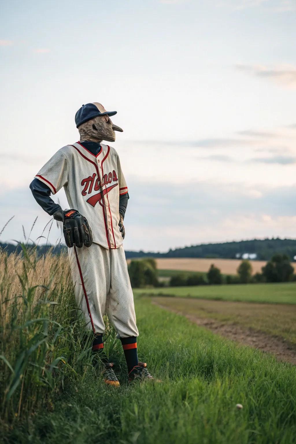 Step up your garden game with a sporty scarecrow! ⚾🌾 Repurpose and create with flair. #ScandinavianChic #BohoVibes