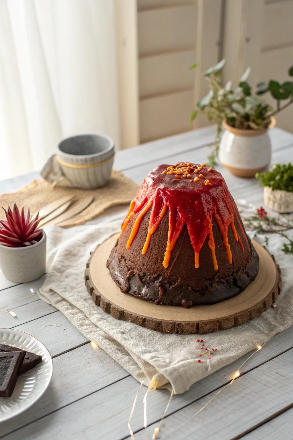 Delight in a mouthwatering surge with this breathtaking volcano cake!