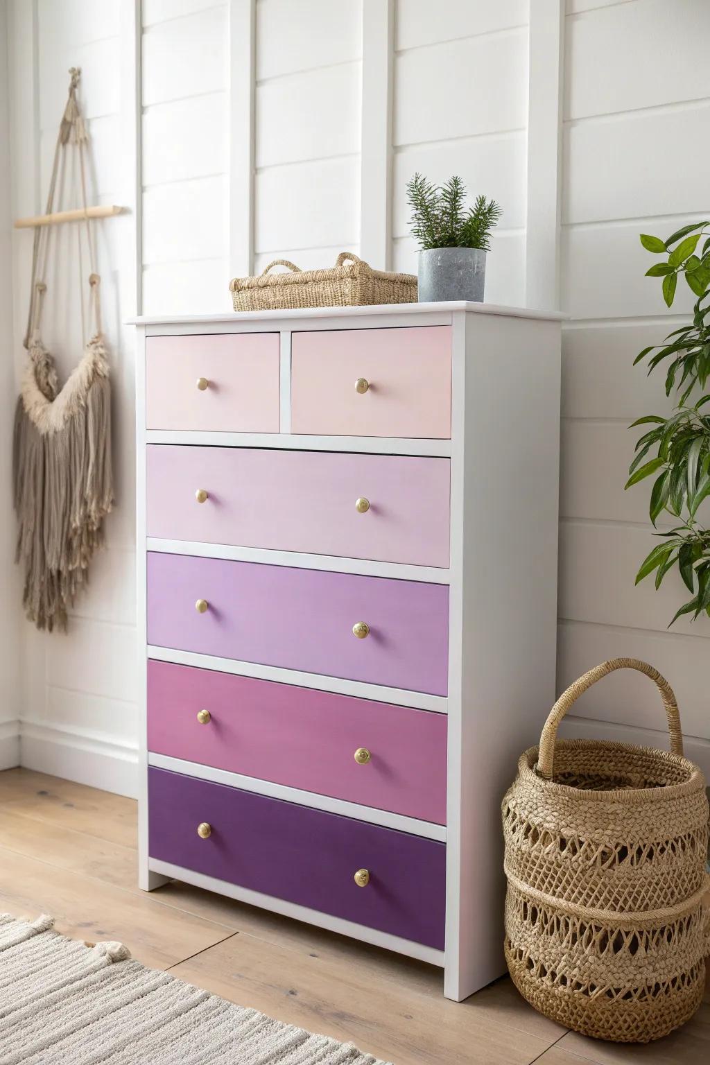 Transform your space with a pastel gradient dresser for a touch of elegance and tranquility.