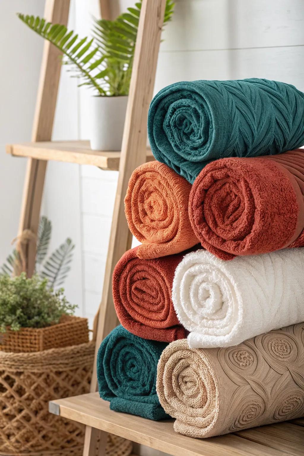 Uplift your lavatory's décor through a brush of artistry: discover the splendor of stratified face cloth piles!