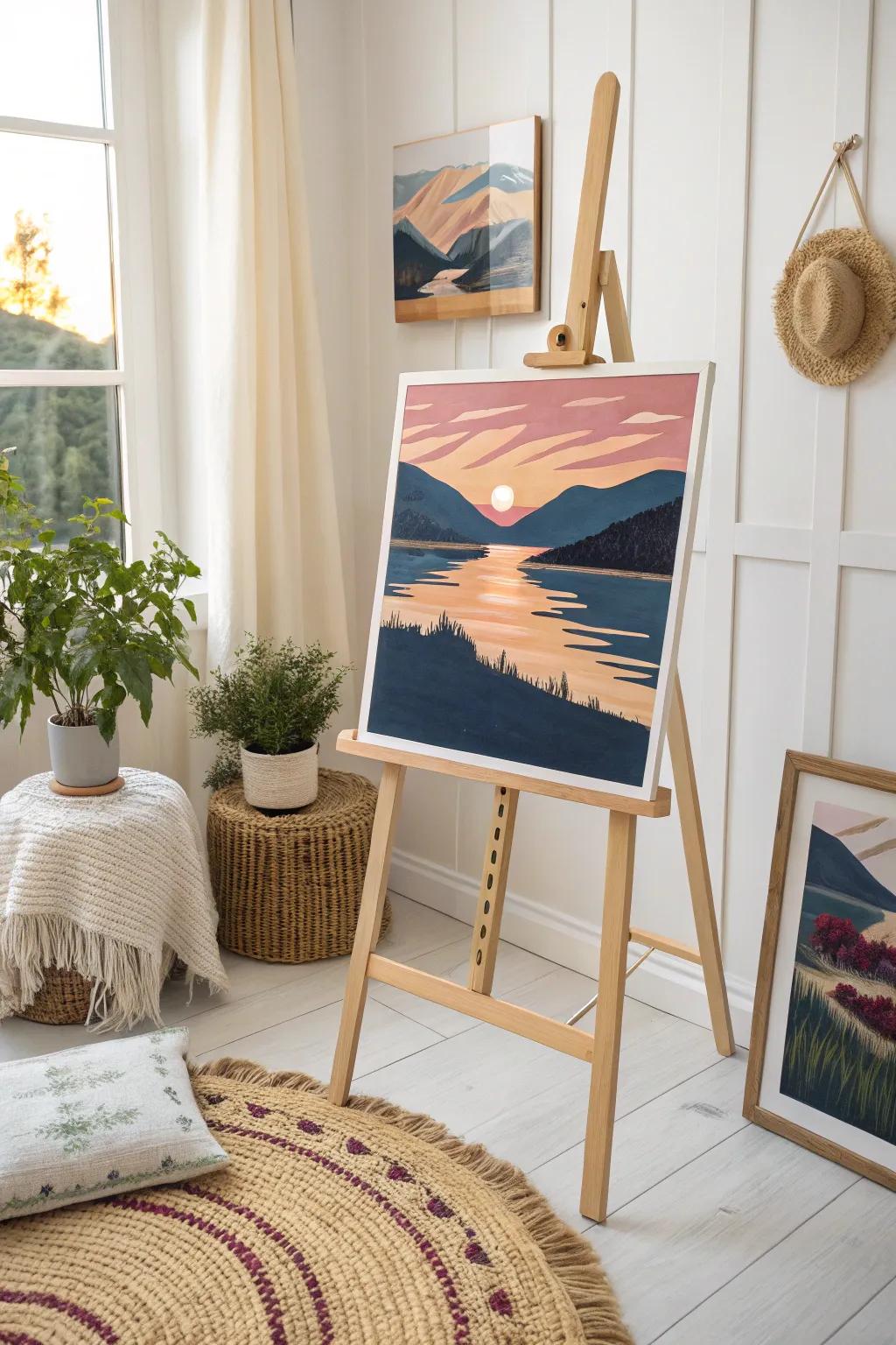 Embrace calmness with an understated nature-inspired painting that introduces serenity into your space.