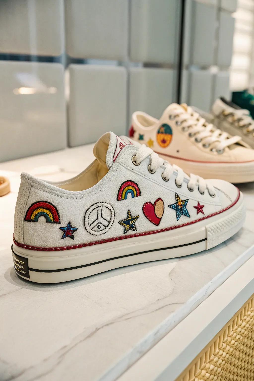 With a striking retro twist on your sneakers, travel back in time. 🌈✨ #RetroVibes #SneakerStyle