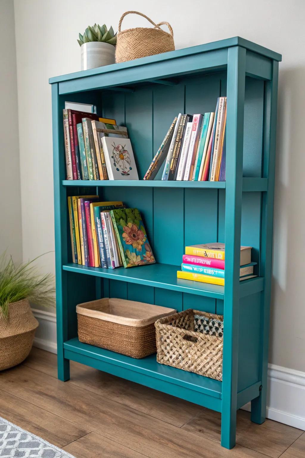 Arrange your child's creativity through a hint of Scandinavian elegance. A bookshelf that transforms craft storage into a stylish statement.