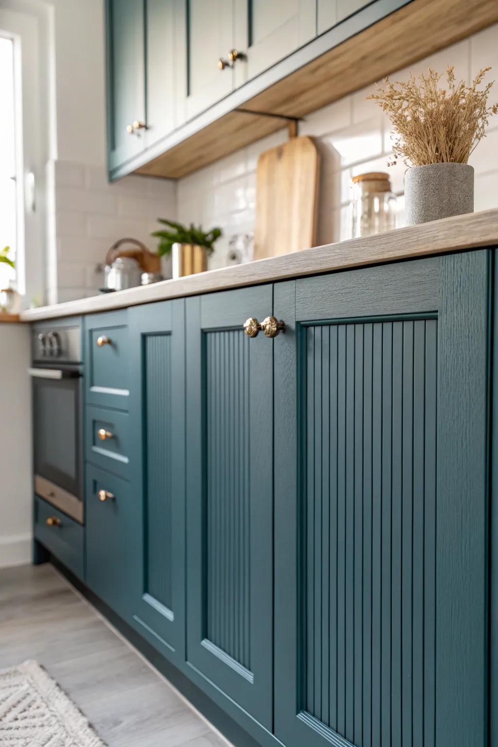 Incorporate charm and texture into your kitchen with grooved panel cabinet fronts—perfect for a cozy, minimalist space.