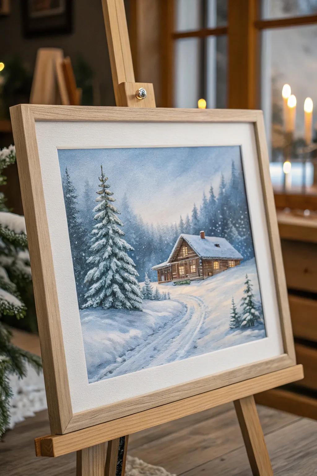 Infuse Scandinavian charm into your home with this enchanted snow-laden vista.