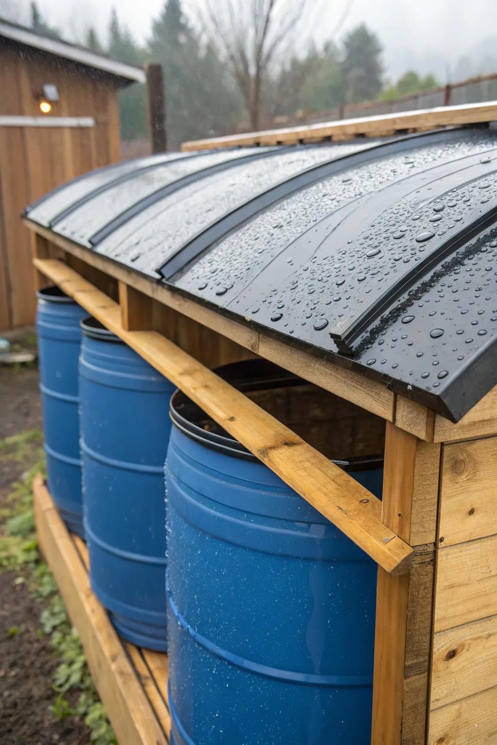 Creative and affordable: Turn old rain collection tanks into a strong roof for your DIY chicken coop.