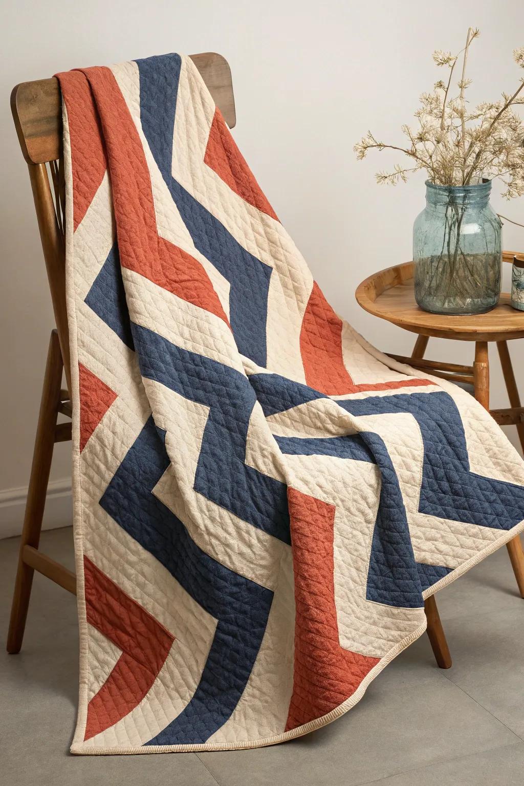 Elevate your quilting game with Chevron Chic – where bold patterns meet minimalist elegance.