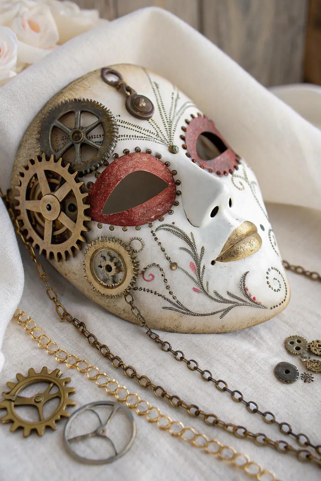 Embrace the allure of steampunk imagination through a mask that wonderfully merges complex artistry and bold elegance.